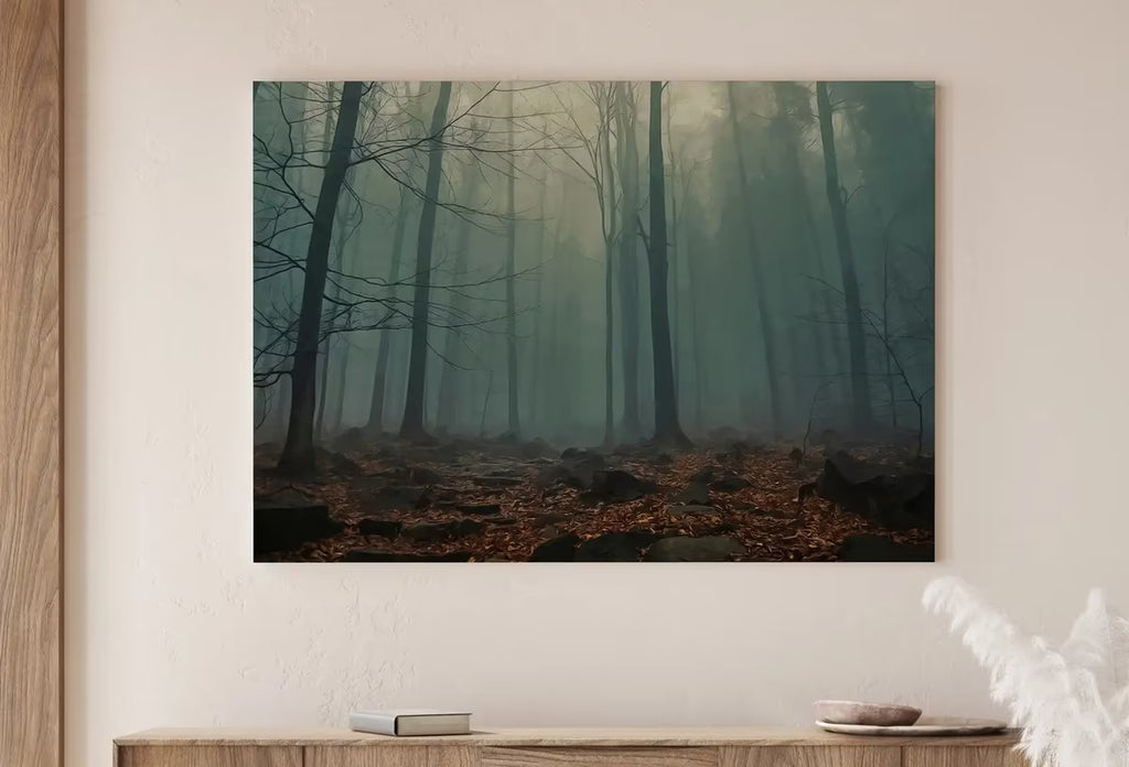Mysterious Foggy Woods Forest Landscape Art. Trees Printable Wall Art, for Home or Office Decor, Nature Print Digital Art Instant Download – Printable Wall Art