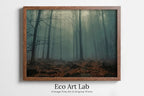 Framed view of Mysterious Foggy Woods Forest Landscape Art. Trees Printable Wall Art, for Home or Office Decor, Nature Print Digital Art Instant Download – printable wall art digital download.