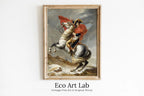 Framed view of Napoleon Bonaparte Crossing The Alps. Red Cape Version. Famous Historical Poster Print. Printable Wall Art. French History Art Reproduction – printable wall art digital download.