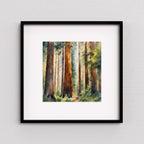 Detail view of artwork from Nature Watercolor Art Printable I Sequoia Forest Wall Decor I Modern Square Home Decor. (variation 1)