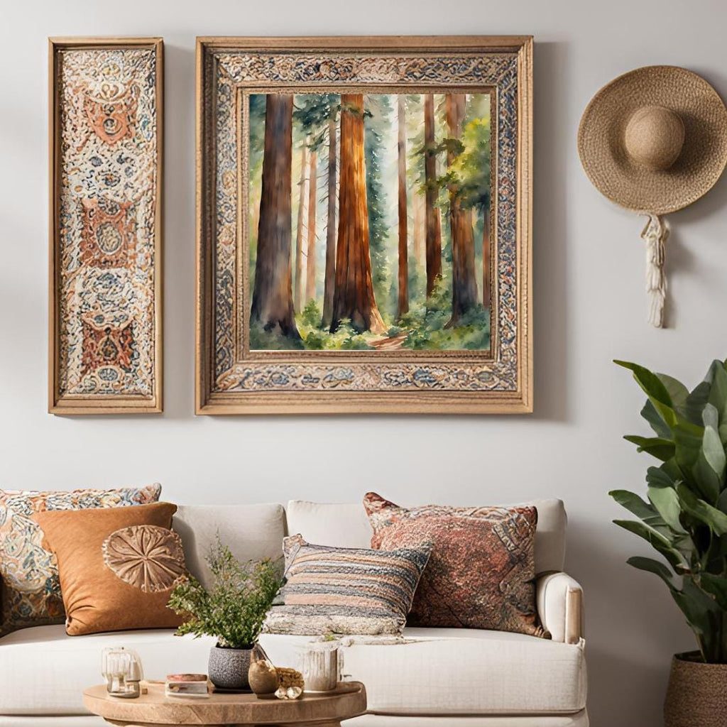Included artwork preview showing first selection of artworks from Nature Watercolor Art Printable I Sequoia Forest Wall Decor I Modern Square Home Decor.