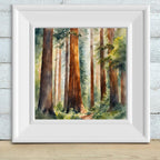 Detail view of artwork from Nature Watercolor Art Printable I Sequoia Forest Wall Decor I Modern Square Home Decor. (variation 5)