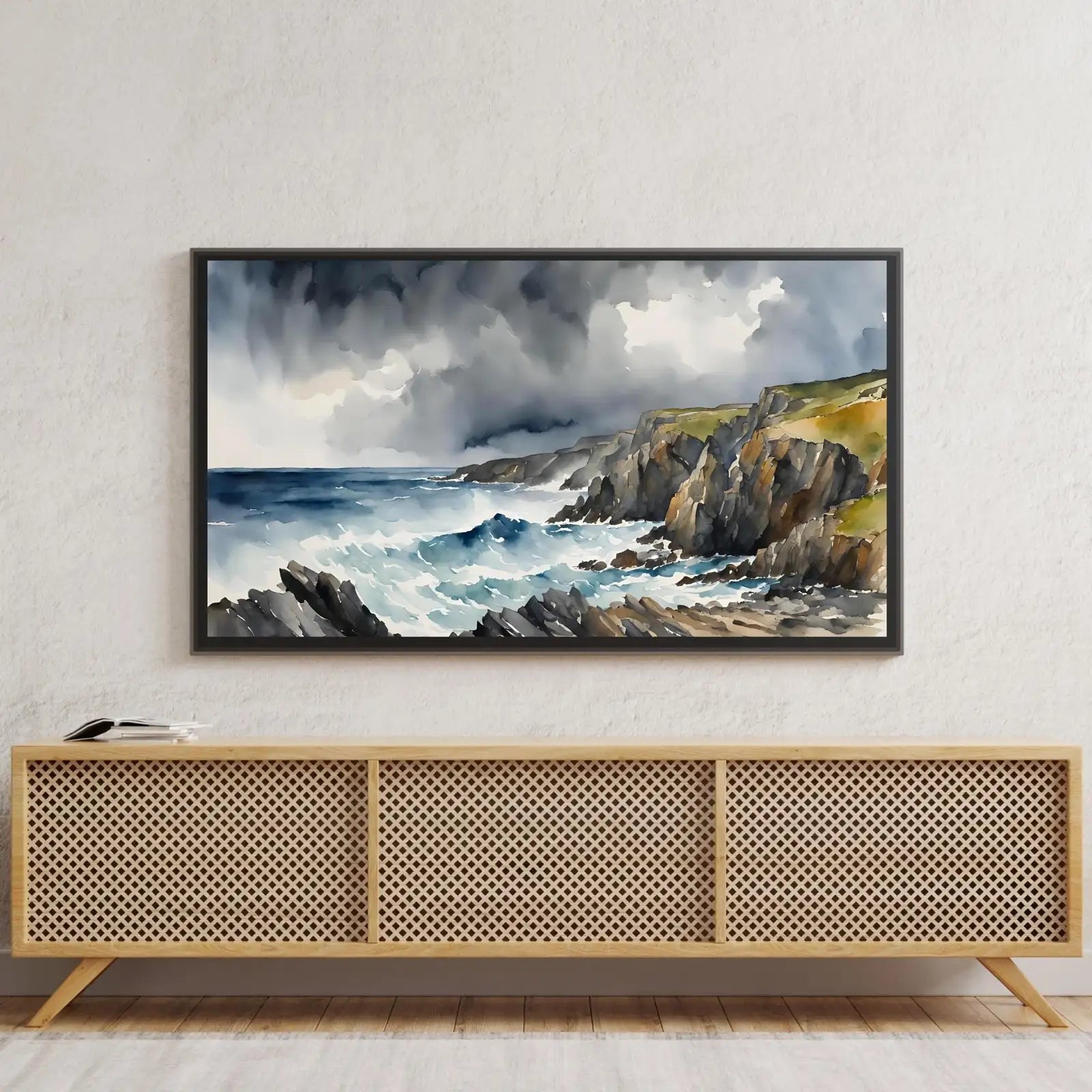 Nautical Decor Frame TV Art. Coastal Home 4K Wall Art. Watercolor Landscape Ocean Scene. – Frame TV Digital Download Art – Digital Download