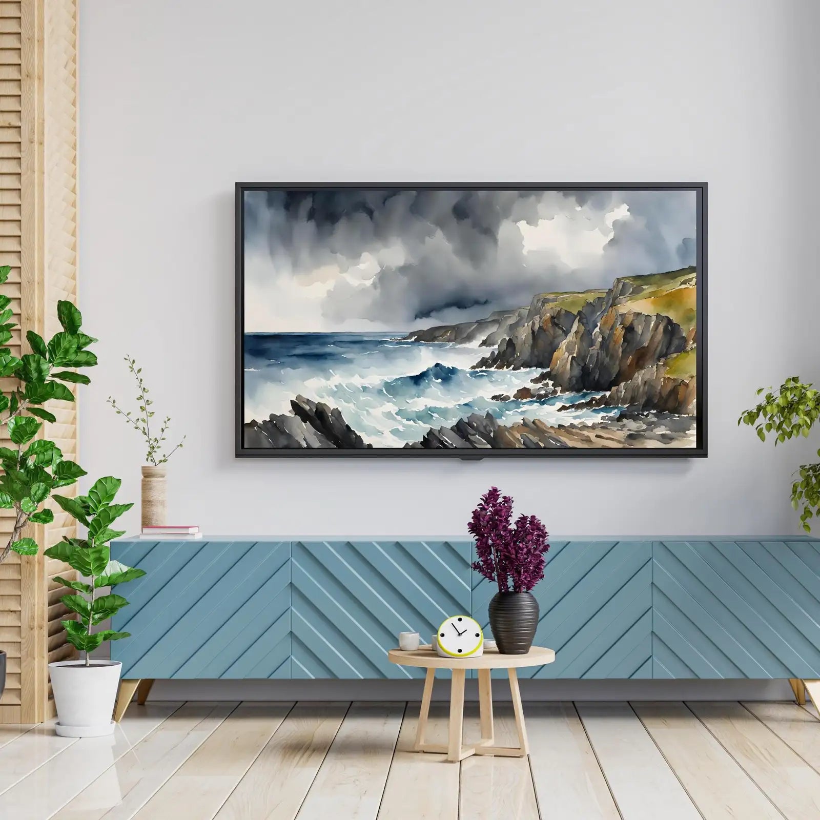 Nautical Decor Frame TV Art. Coastal Home 4K Wall Art. Watercolor Landscape Ocean Scene. – Frame TV Digital Download Art – Digital Download
