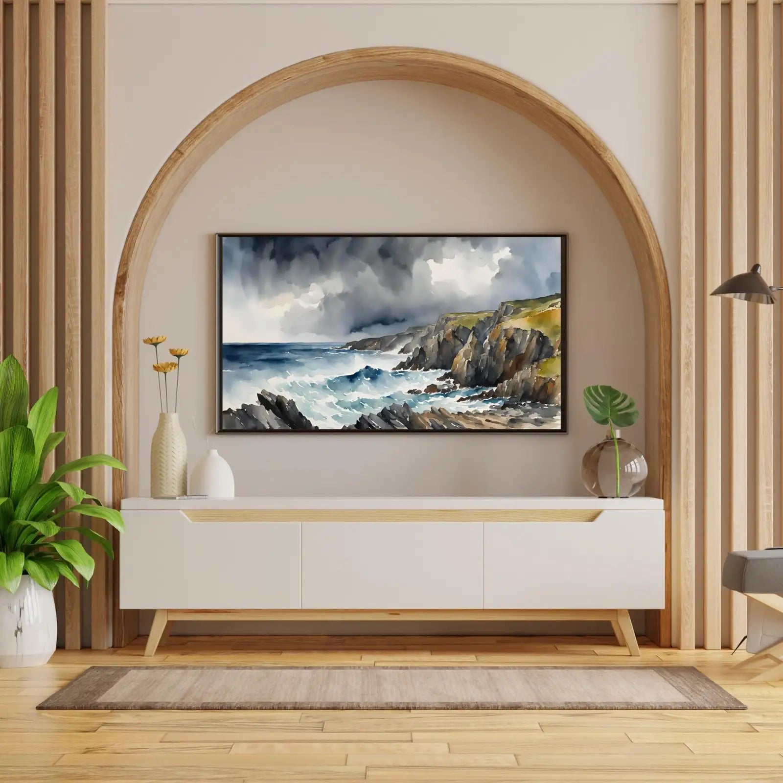 Nautical Decor Frame TV Art. Coastal Home 4K Wall Art. Watercolor Landscape Ocean Scene. – Frame TV Digital Download Art – Digital Download