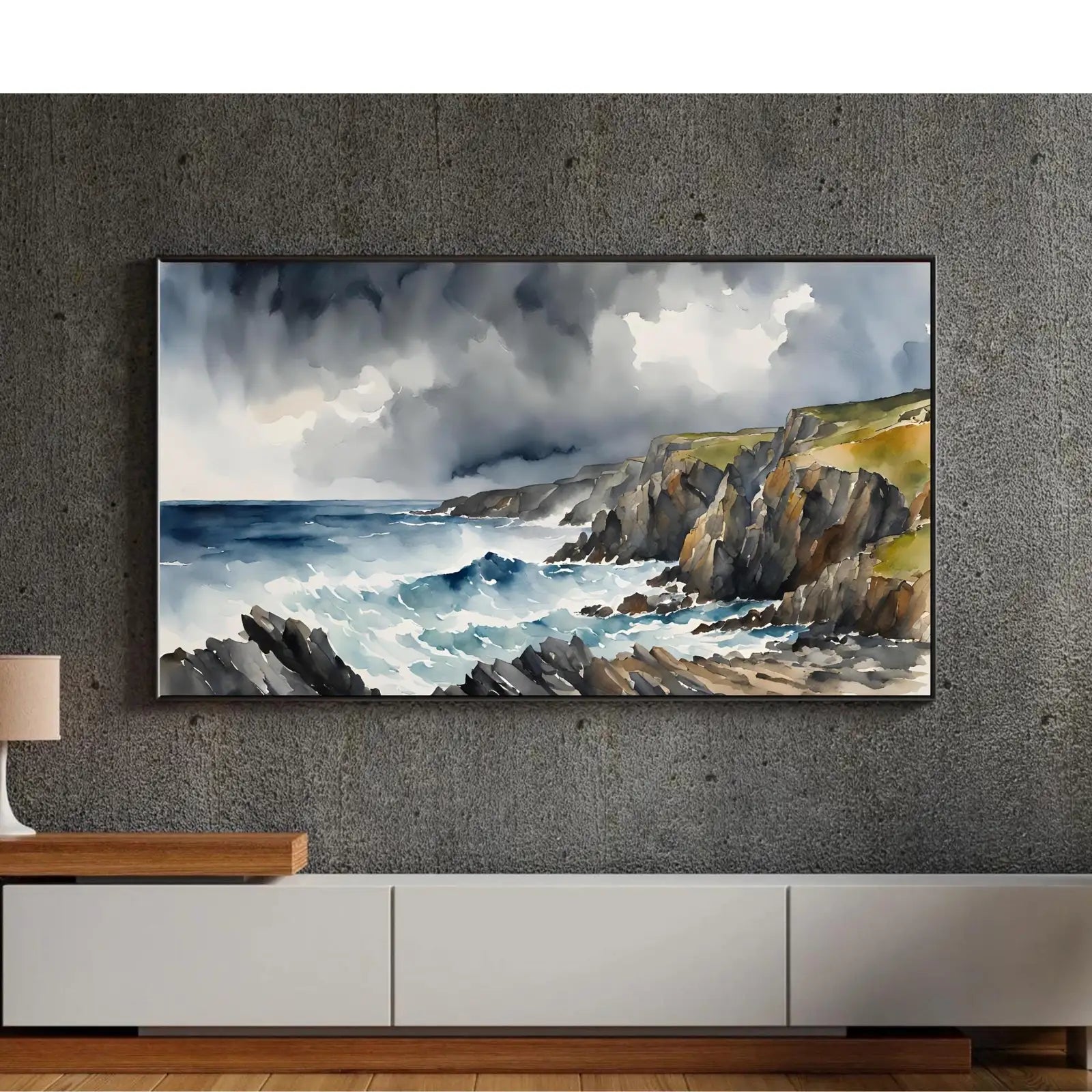 Nautical Decor Frame TV Art. Coastal Home 4K Wall Art. Watercolor Landscape Ocean Scene. – Frame TV Digital Download Art – Digital Download