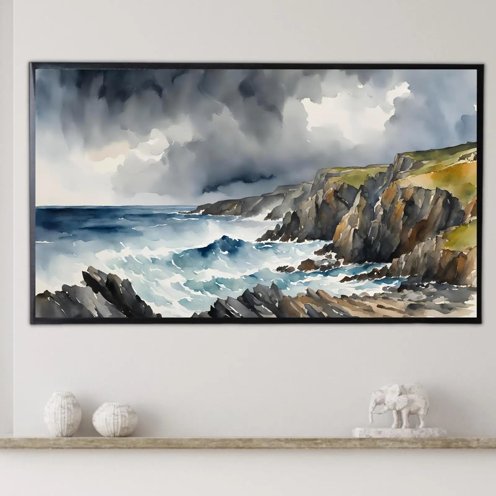 Nautical Decor Frame TV Art. Coastal Home 4K Wall Art. Watercolor Landscape Ocean Scene. – Frame TV Digital Download Art – Digital Download