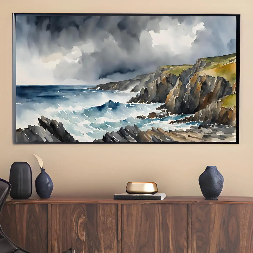 Nautical Decor Frame TV Art. Coastal Home 4K Wall Art. Watercolor Landscape Ocean Scene. – Frame TV Digital Download Art – Digital Download