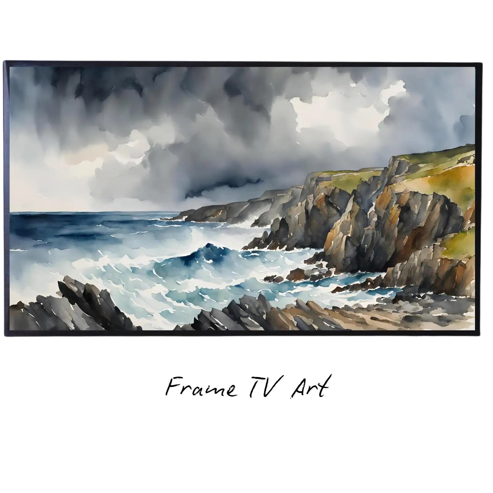 Nautical Decor Frame TV Art. Coastal Home 4K Wall Art. Watercolor Landscape Ocean Scene. – Frame TV Digital Download Art – Digital Download