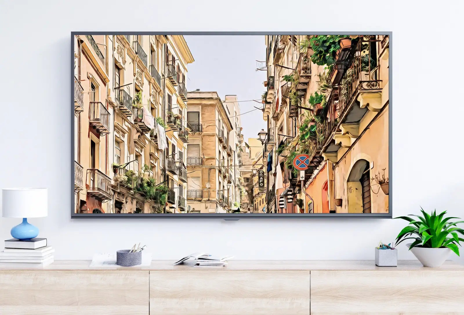 Neighborhood in Cagliari, Italy  Frame TV Art. Italy Painting, City Landscape Frame TV Art. Digital Download, Colorful Art for Frame TV – Frame TV Digital Download Art – Digital Download