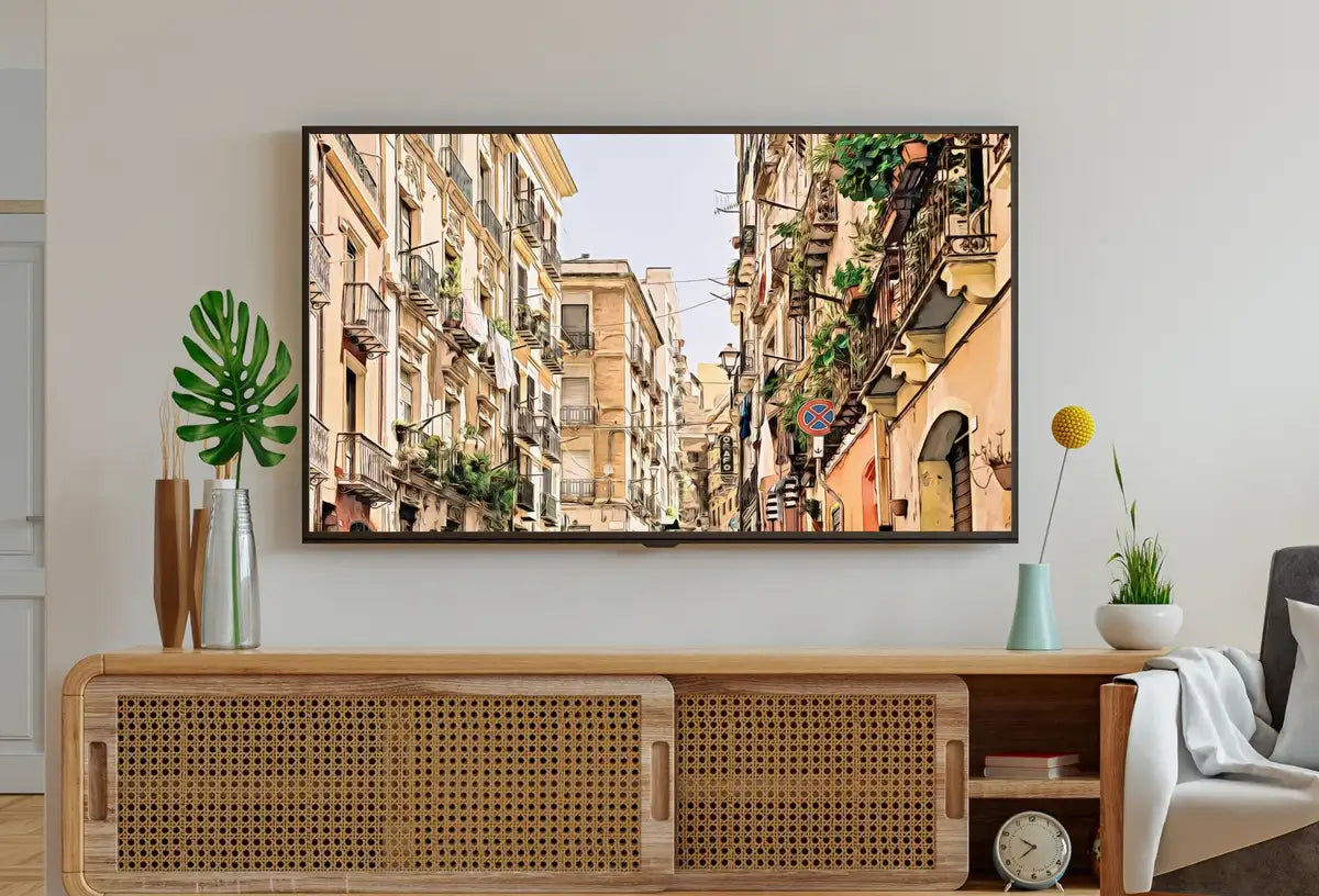 Neighborhood in Cagliari, Italy  Frame TV Art. Italy Painting, City Landscape Frame TV Art. Digital Download, Colorful Art for Frame TV – Frame TV Digital Download Art – Digital Download