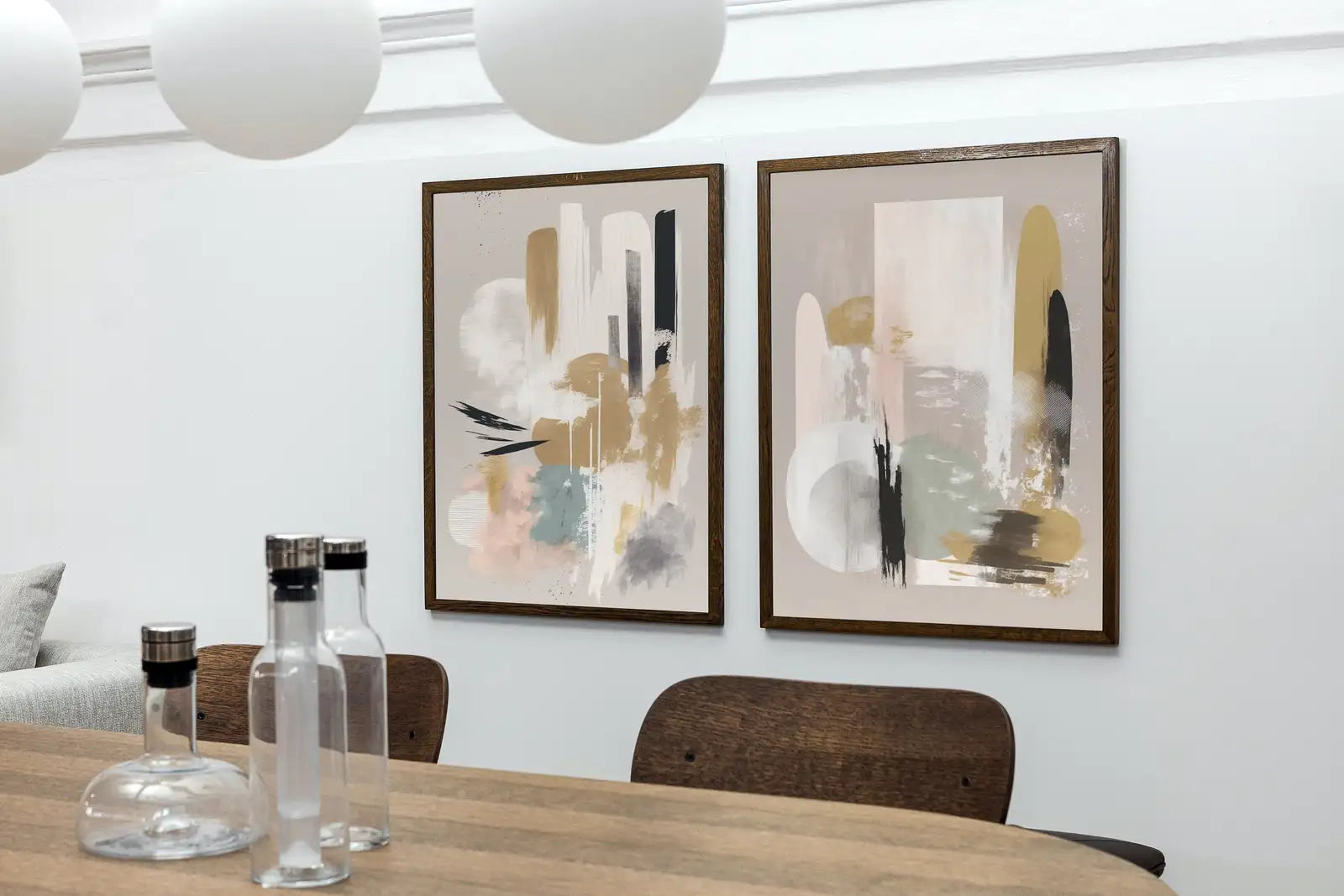 Ensemble de 2 tableaux imprimables d’art abstrait moderne neutre. Tableaux abstraits minimalistes noir et beige. Mur de galerie neutre. Décoration murale Japandi.