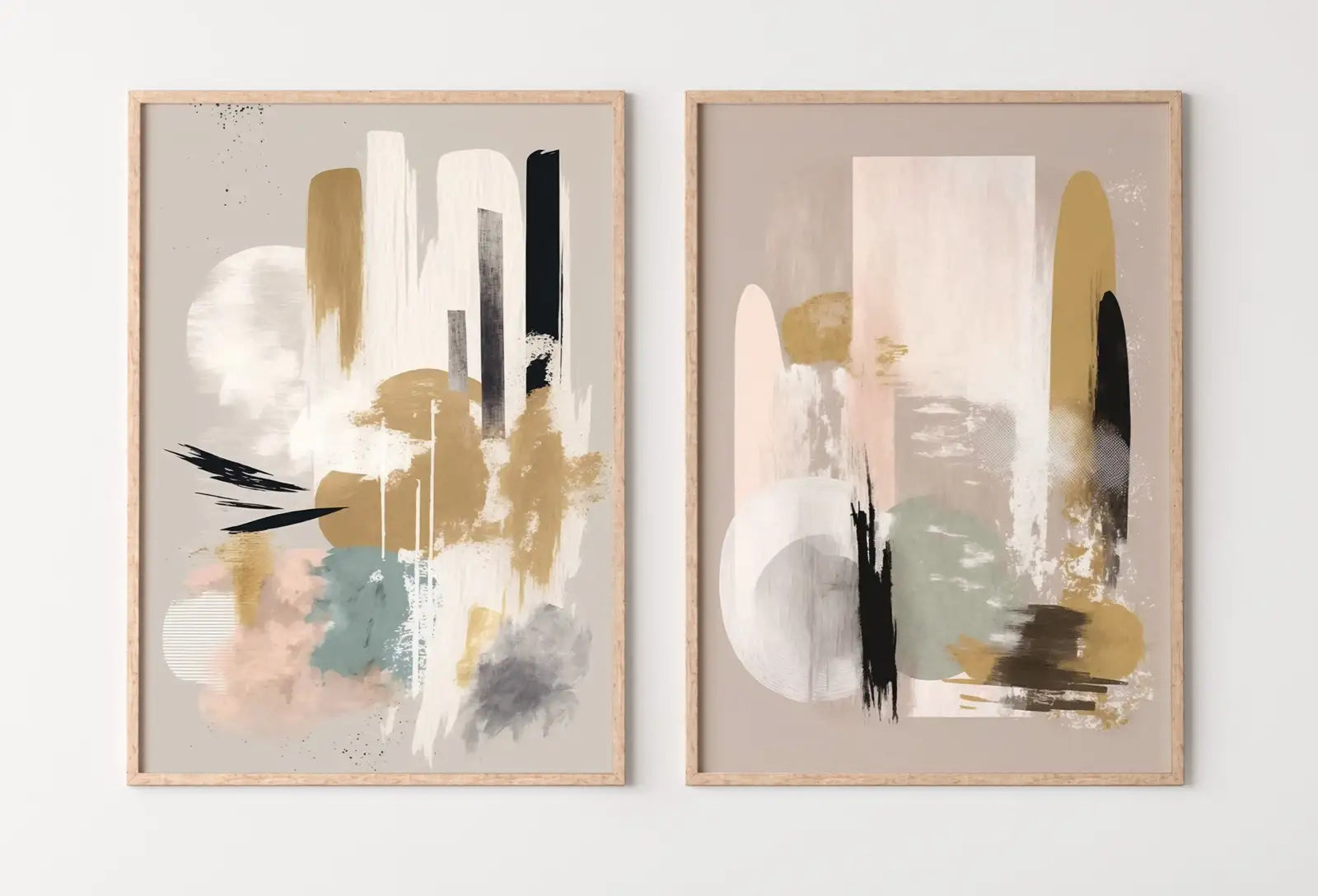 Ensemble de 2 tableaux imprimables d’art abstrait moderne neutre. Tableaux abstraits minimalistes noir et beige. Mur de galerie neutre. Décoration murale Japandi.