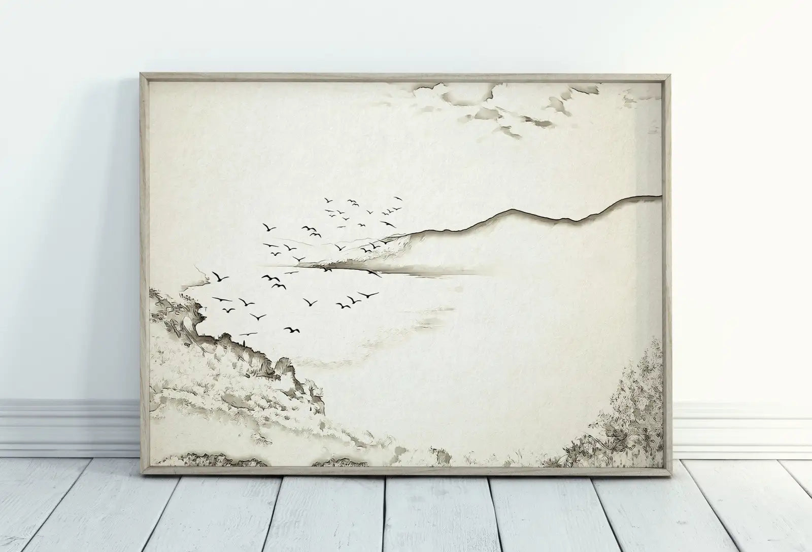 Included artwork preview showing first selection of artworks from Neutral Beach Art Print Muted Coastal Painting. Minimalist Mountain Wall Art. Abstract Mountains Landscape Poster. Soft Aesthetic Beach Art.