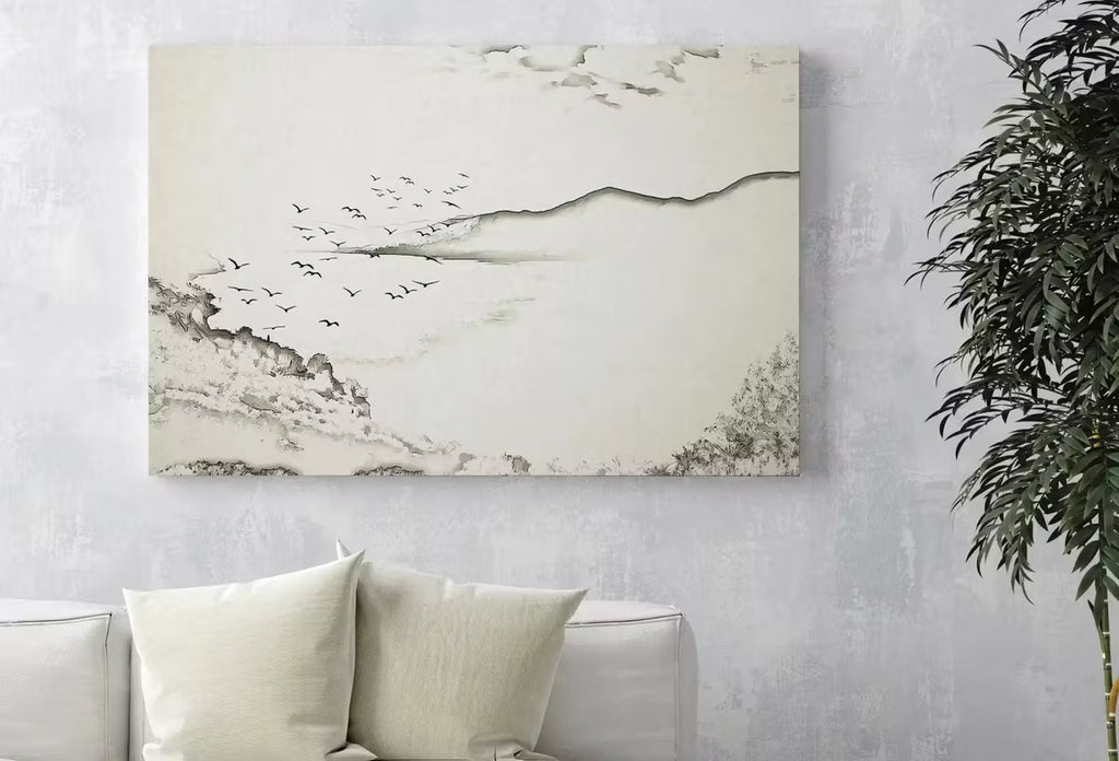 Neutral Beach Art Print Muted Coastal Painting. Minimalist Mountain Wall Art. Abstract Mountains Landscape Poster. Soft Aesthetic Beach Art – Printable Wall Art