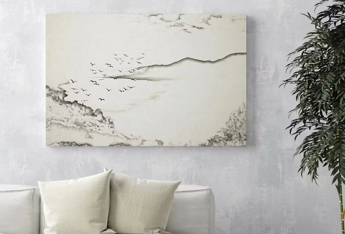 Neutral Beach Art Print Muted Coastal Painting. Minimalist Mountain Wall Art. Abstract Mountains Landscape Poster. Soft Aesthetic Beach Art – Printable Wall Art