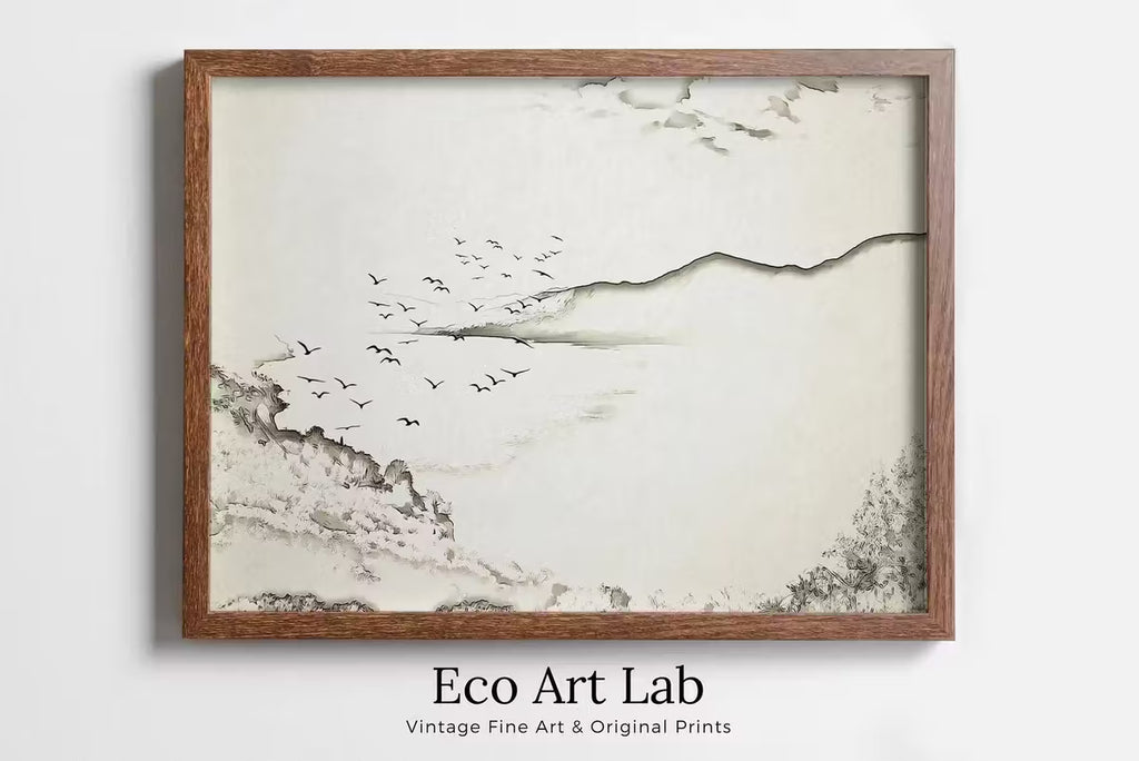 Neutral Beach Art Print Muted Coastal Painting. Minimalist Mountain Wall Art. Abstract Mountains Landscape Poster. Soft Aesthetic Beach Art – Printable Wall Art