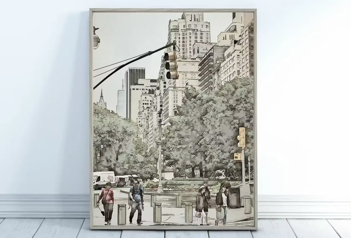 New York City Street View Urban Landscape Painting, Printable Wall Art, for Home or Office Decor, Print Digital Art Instant Download – Printable Wall Art