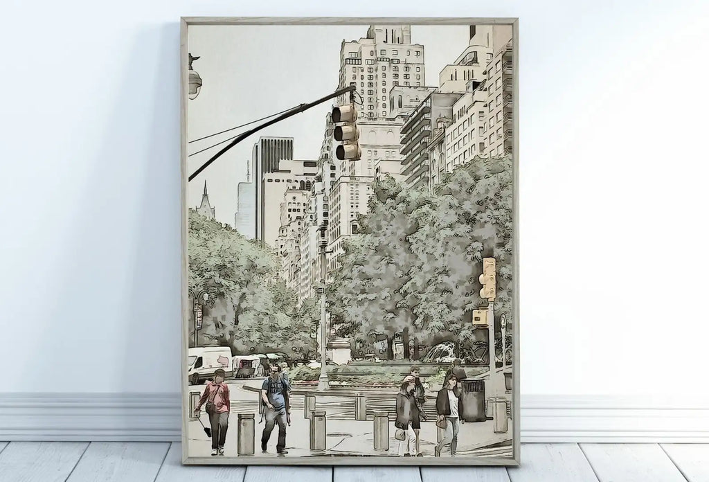 Included artwork preview showing first selection of artworks from New York City Street View Urban Landscape Painting, Printable Wall Art, for Home or Office Decor, Print Digital Art Instant Download.