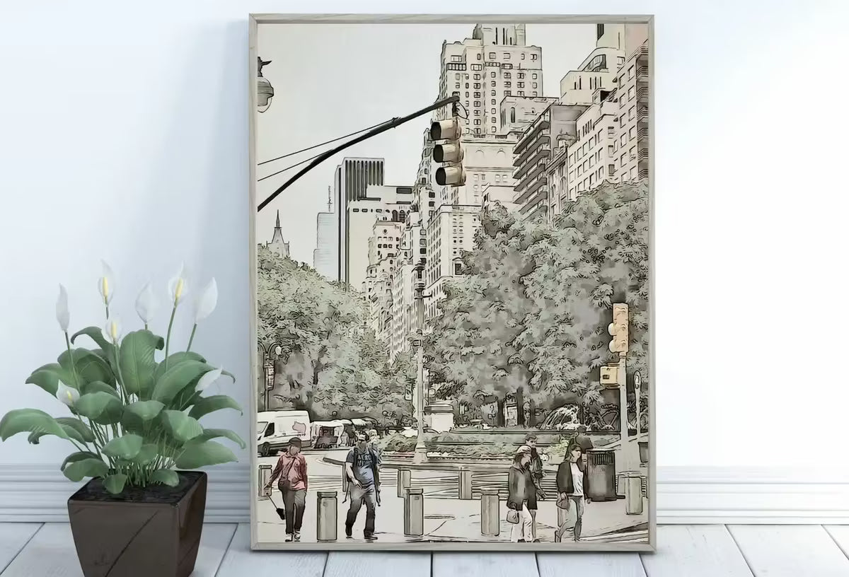 New York City Street View Urban Landscape Painting, Printable Wall Art, for Home or Office Decor, Print Digital Art Instant Download – Printable Wall Art