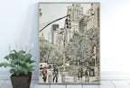 Detail view of artwork from New York City Street View Urban Landscape Painting, Printable Wall Art, for Home or Office Decor, Print Digital Art Instant Download. (variation 1)
