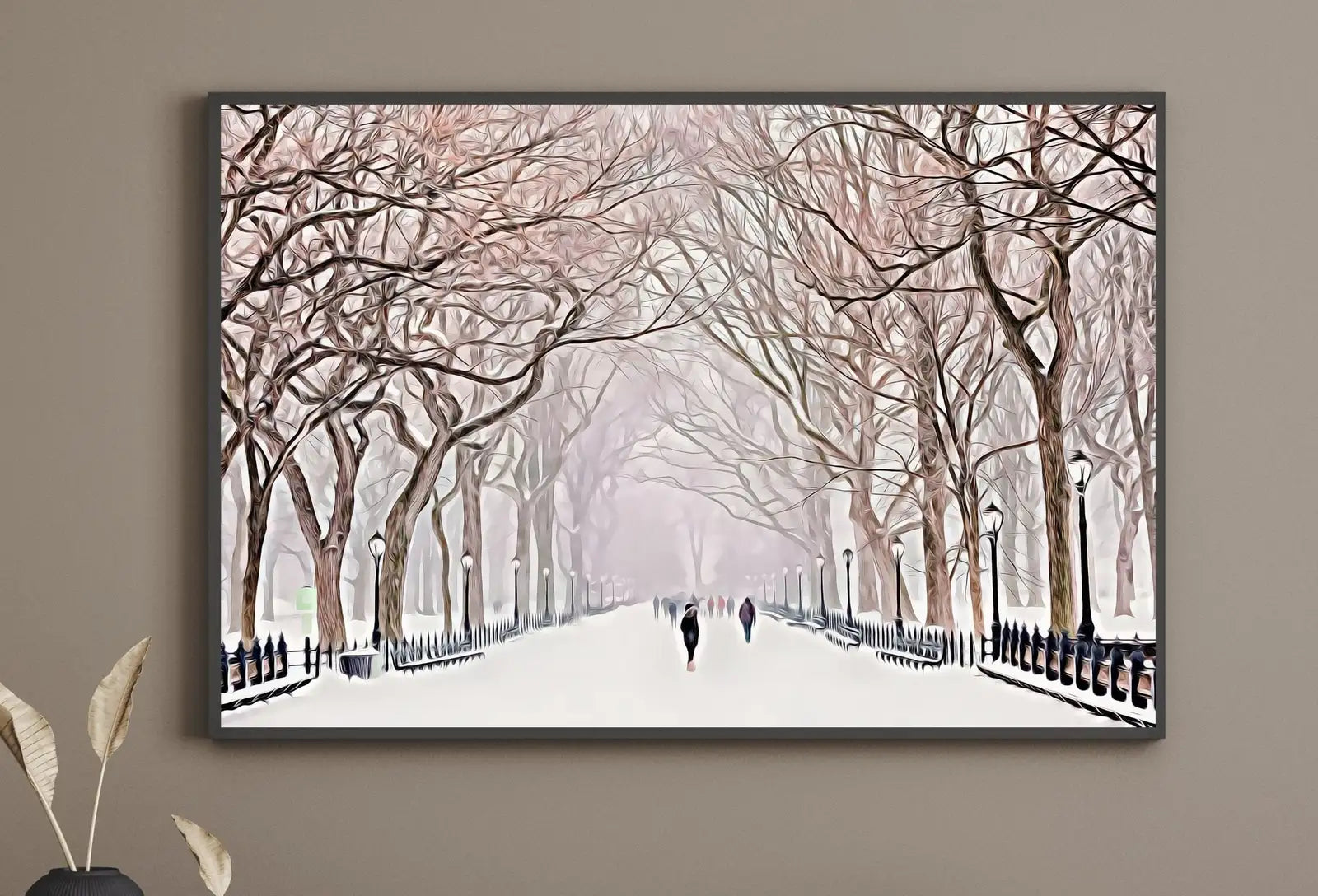 Detail view of artwork from New York Print Central Park in the Snow Printable Wall Art, New York City Print Digital Art Instant Download Winter Prints Evening Landscape. (variation 1)
