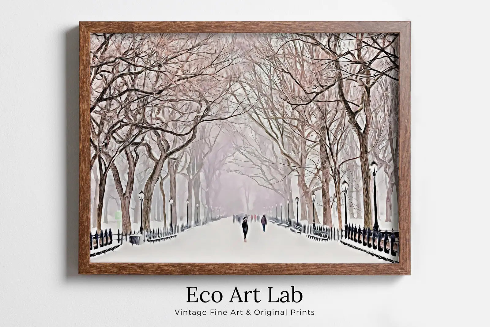 Framed view of New York Print Central Park in the Snow Printable Wall Art, New York City Print Digital Art Instant Download Winter Prints Evening Landscape – printable wall art digital download.