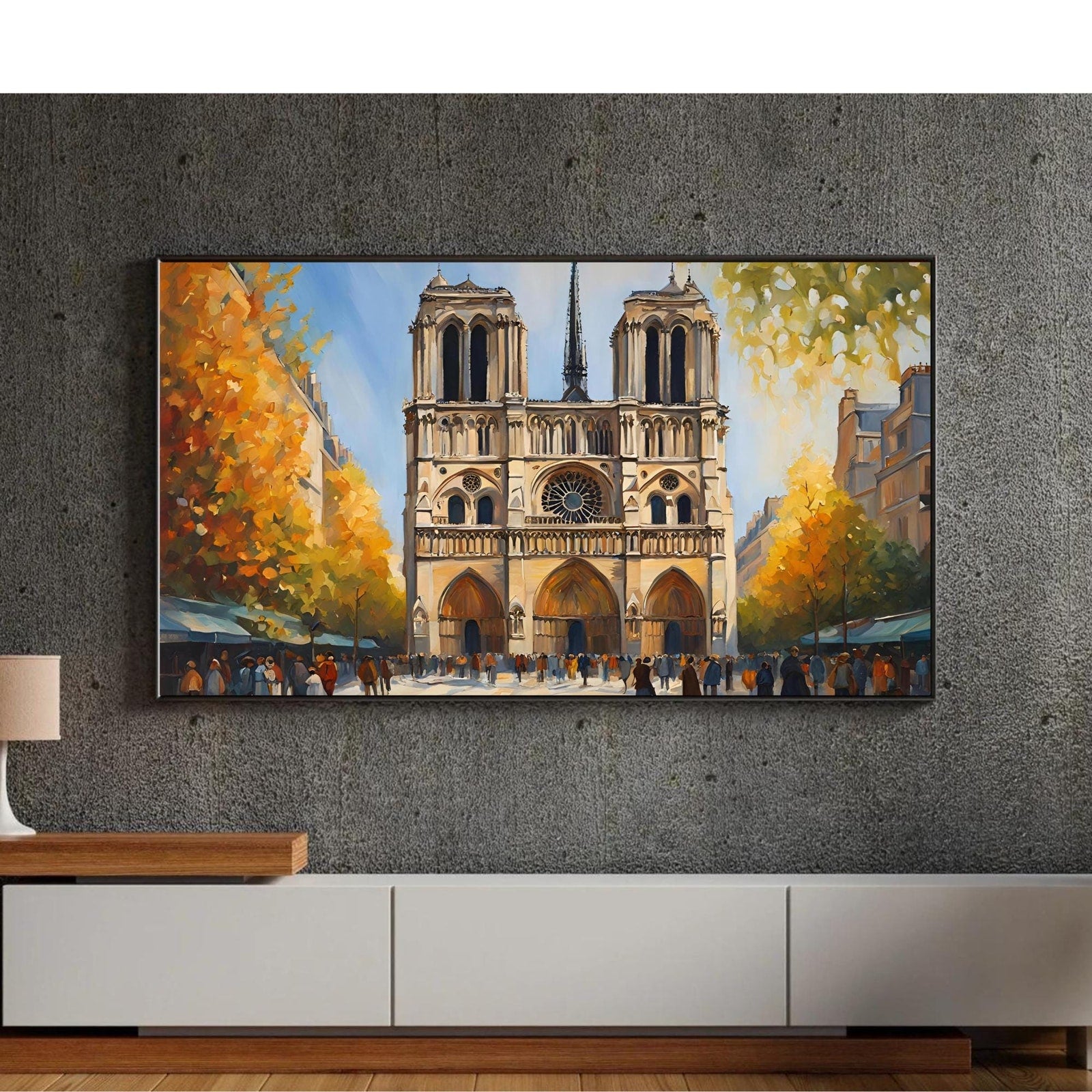 Notre Dame Art for Samsung Frame TV | Autumn Colors Cathedral Decor | Unique Design Fall Watercolor Artwork – Frame TV Digital Download Art – Digital Download