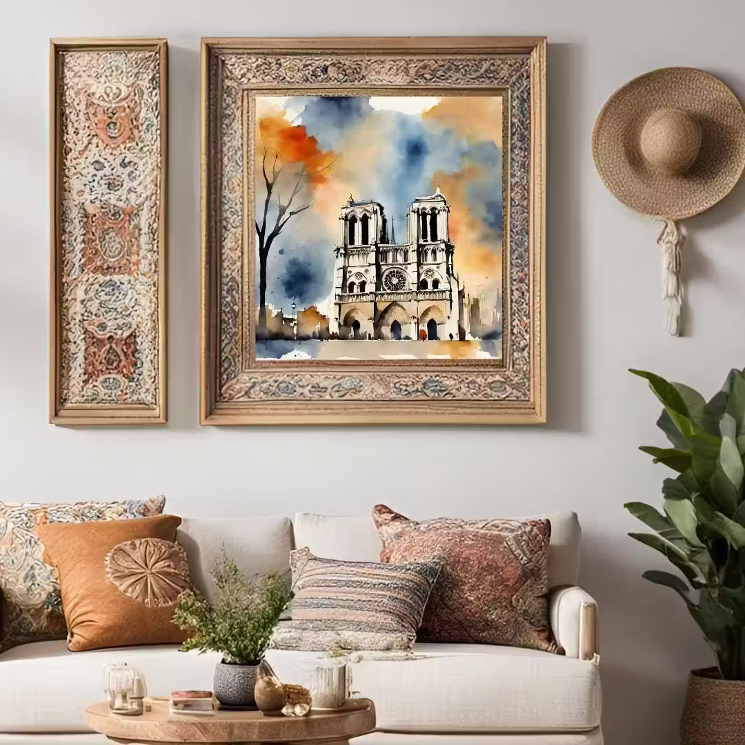 Notre Dame Art Print | Paris Cathedral Wall Decor | Modern Watercolor Square Printable for Unique Home Aesthetics – Printable Wall Art