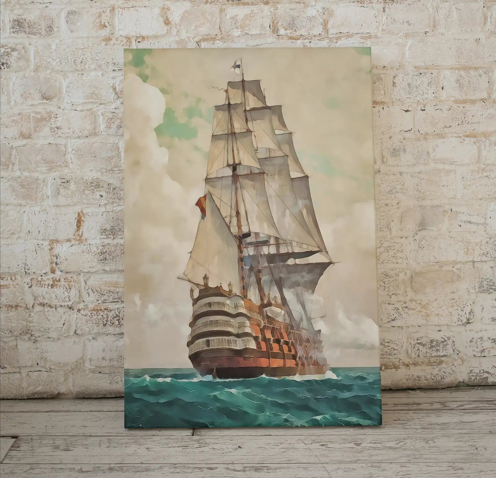 Detail view of artwork from Old Sailing Ship at Full Sail. Printable Wall Art. Digital Print, Nautical Wall Decor, Sailboat Print. Vintage Wall Art Prints. Boat Print. (variation 1)