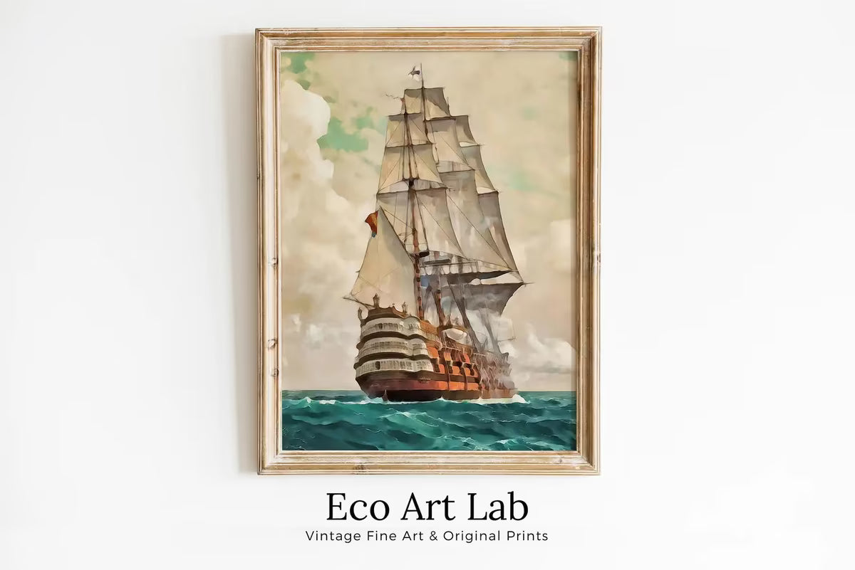 Old Sailing Ship at Full Sail. Printable Wall Art. Digital Print, Nautical Wall Decor, Sailboat Print. Vintage Wall Art Prints. Boat Print – Printable Wall Art