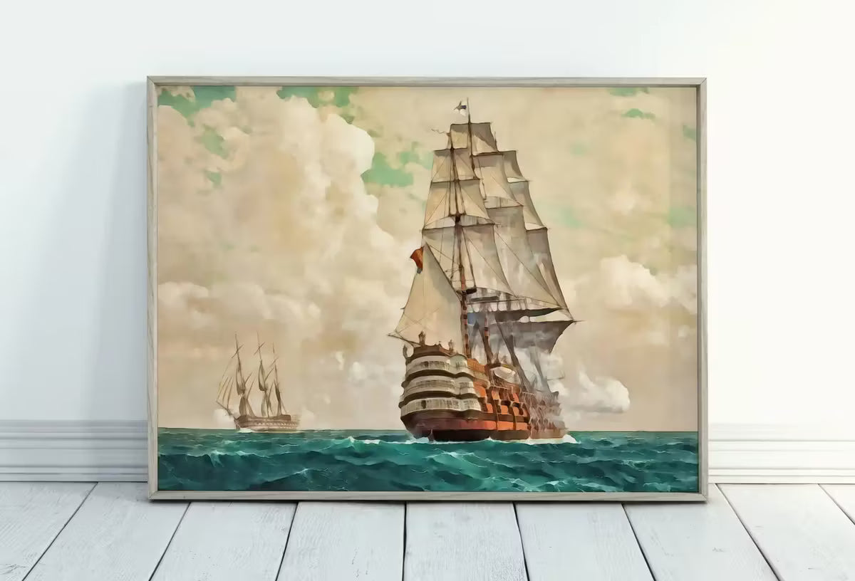 Old Sailing Ship at Full Sail, Sailboat Print, Printable Wall Art Prints, Digital Print, Nautical Wall Decor, Vintage Wall Art, Boat Print – Printable Wall Art