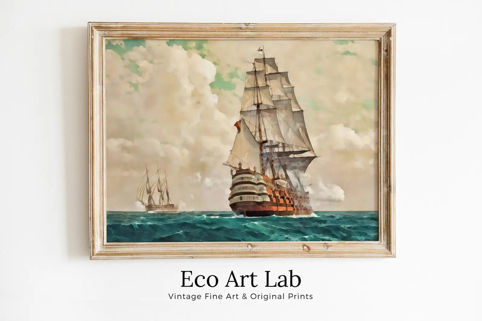 Framed view of Old Sailing Ship at Full Sail, Sailboat Print, Printable Wall Art Prints, Digital Print, Nautical Wall Decor, Vintage Wall Art, Boat Print – printable wall art digital download.