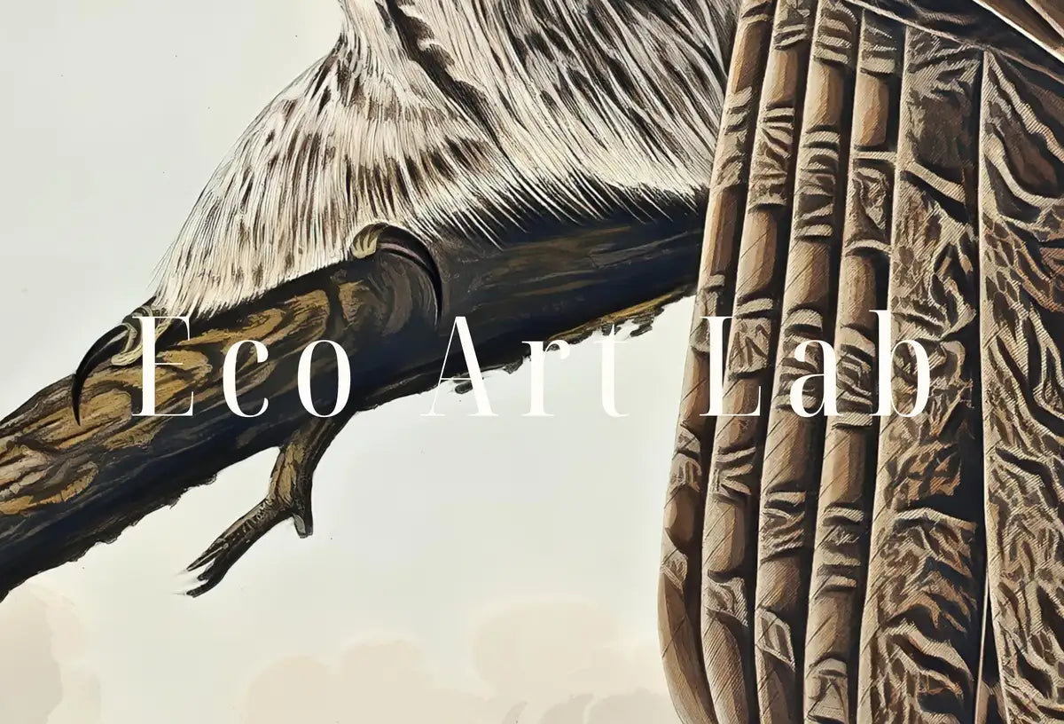 Detail view of artwork from Owl Painting Vintage Illustration Art Poster. Instant Download Owl on Tree Branch Owl Print. Printable Owl Art. Antique Owl Painting. (variation 2)