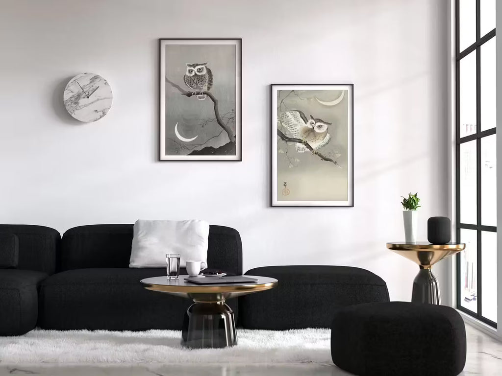 Owl Paintings Vintage Japanese Art Posters. Set of 2 Prints Instant Download Owl on Branch Japanese Owl Painting. Printable Japanese Owl Art – Printable Wall Art Set