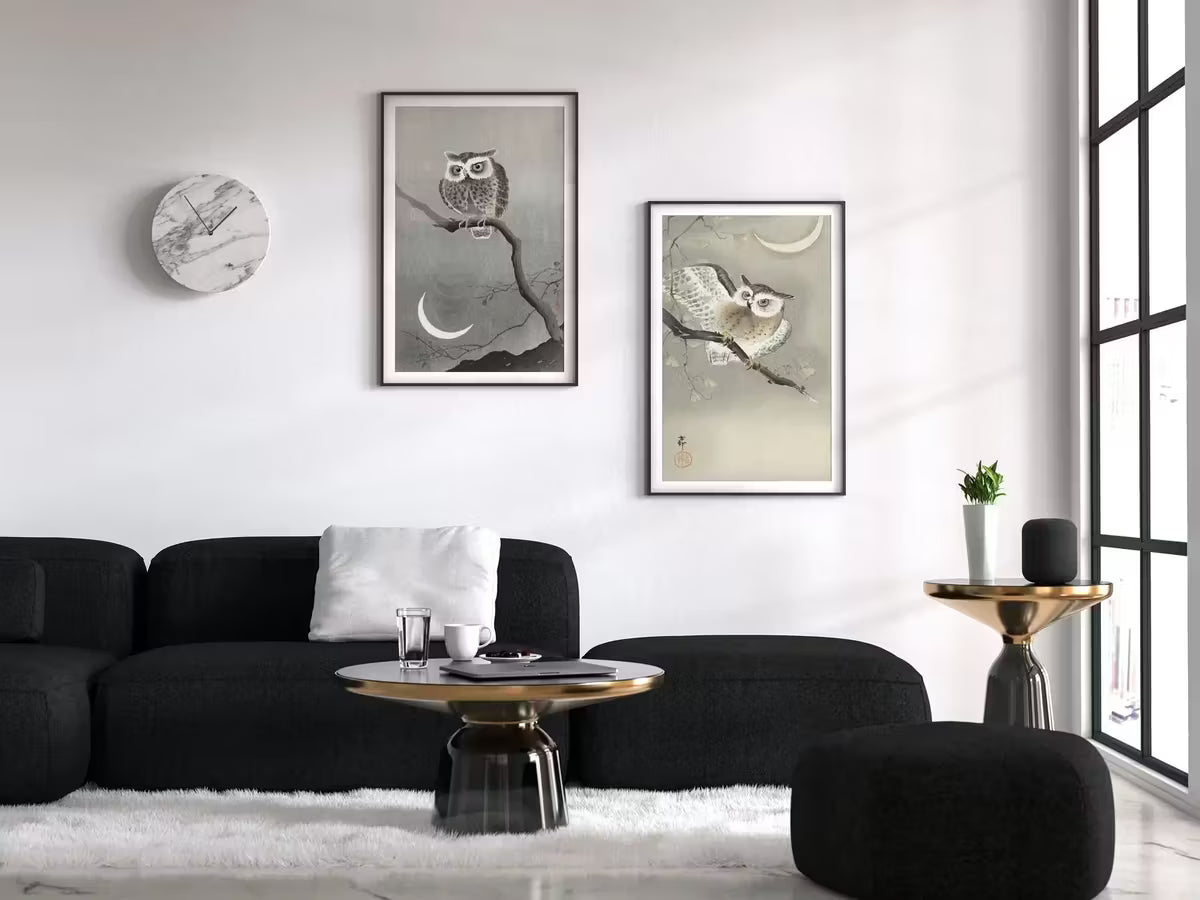 Owl Paintings Vintage Japanese Art Posters. Set of 2 Prints Instant Download Owl on Branch Japanese Owl Painting. Printable Japanese Owl Art – Printable Wall Art Set