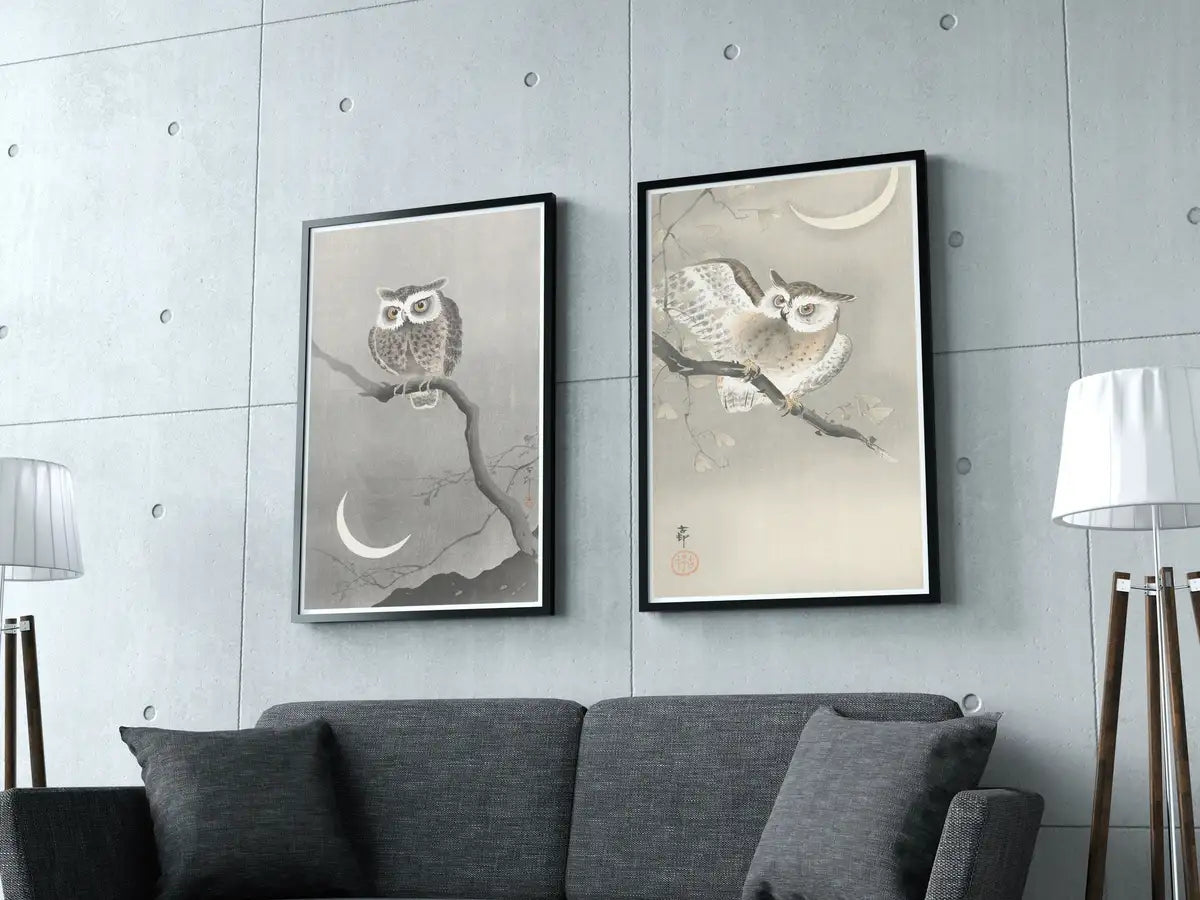 Owl Paintings Vintage Japanese Art Posters. Set of 2 Prints Instant Download Owl on Branch Japanese Owl Painting. Printable Japanese Owl Art – Printable Wall Art Set (Digital Download) – Digital Download