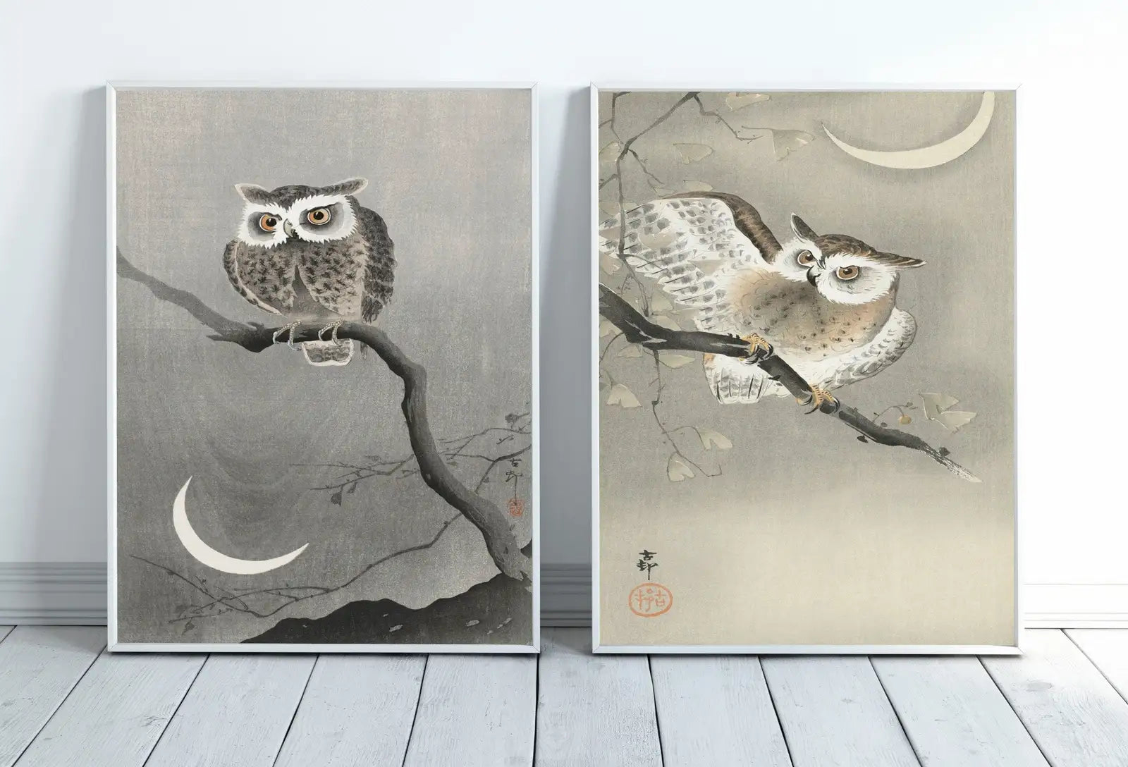 Owl Paintings Vintage Japanese Art Posters. Set of 2 Prints Instant Download Owl on Branch Japanese Owl Painting. Printable Japanese Owl Art – Printable Wall Art Set (Digital Download) – Digital Download