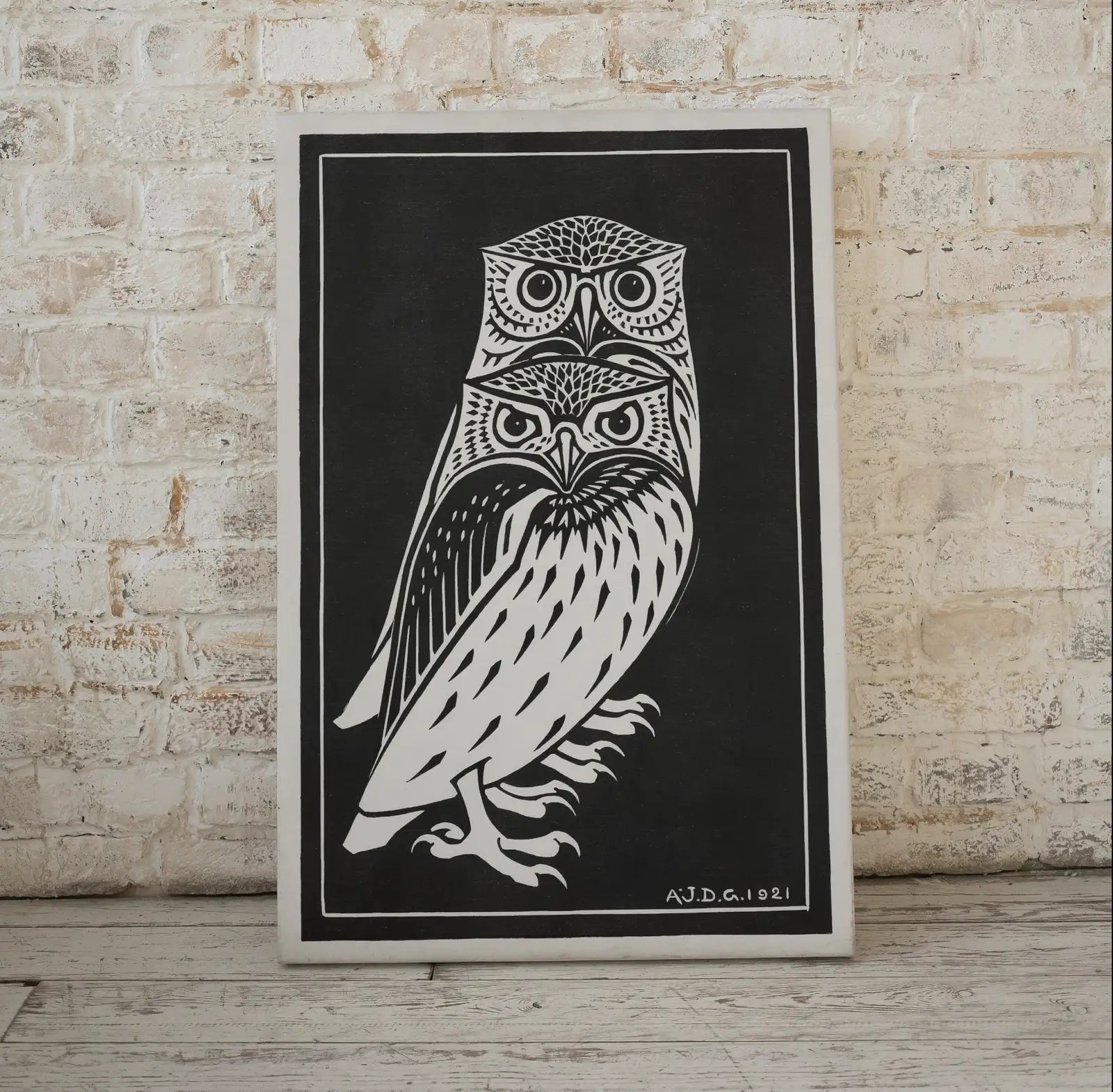 Detail view of artwork from Owls Painting Vintage Art Nouveau Print Wall Art. Instant Download Vintage Owl Poster Julie De Graag Printable Wall Art. Art Nouveau Poster. (variation 1)