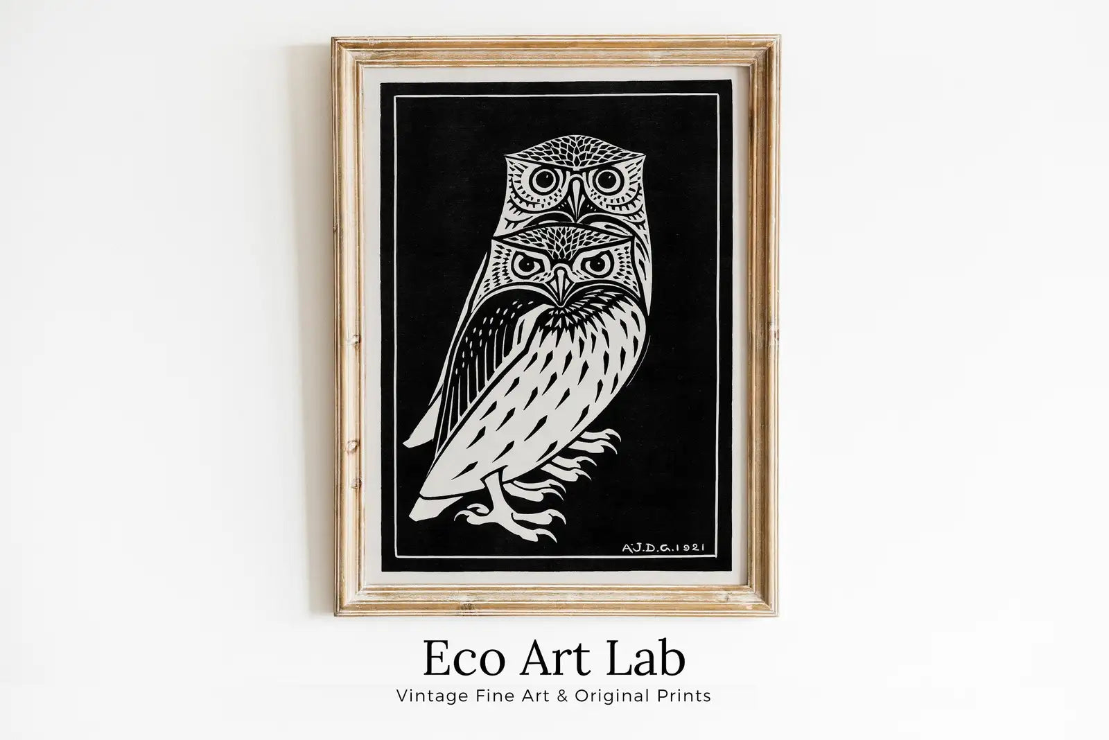 Framed view of Owls Painting Vintage Art Nouveau Print Wall Art. Instant Download Vintage Owl Poster Julie De Graag Printable Wall Art. Art Nouveau Poster – printable wall art digital download.