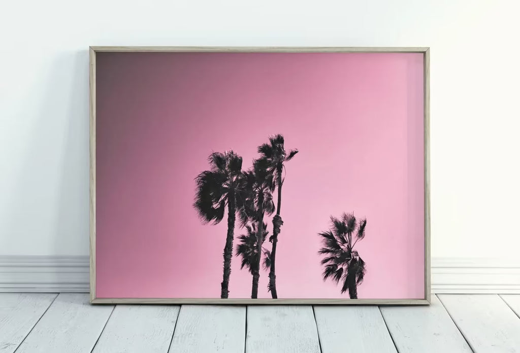 Palm Tree Print With Pink Sky Instant Download Printable Wall Art. Horizontal Palm Tree Art Photography Print, Downloadable Minimalist Decor – Printable Wall Art