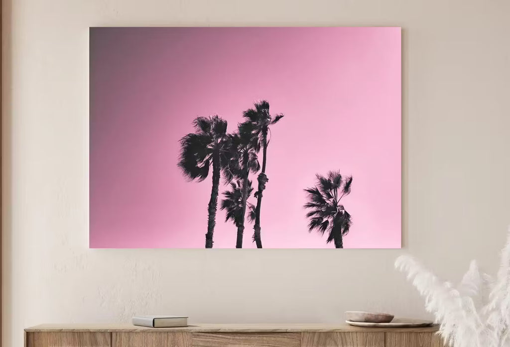 Palm Tree Print With Pink Sky Instant Download Printable Wall Art. Horizontal Palm Tree Art Photography Print, Downloadable Minimalist Decor – Printable Wall Art