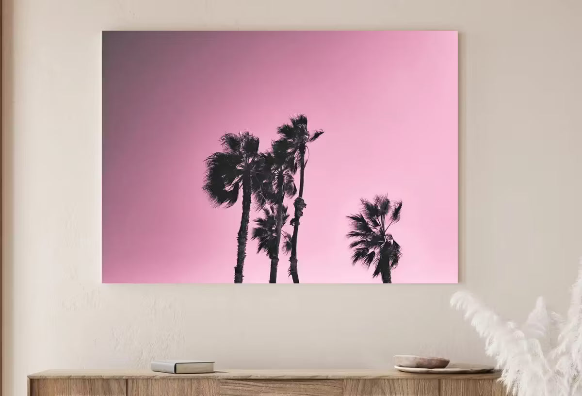 Palm Tree Print With Pink Sky Instant Download Printable Wall Art. Horizontal Palm Tree Art Photography Print, Downloadable Minimalist Decor – Printable Wall Art