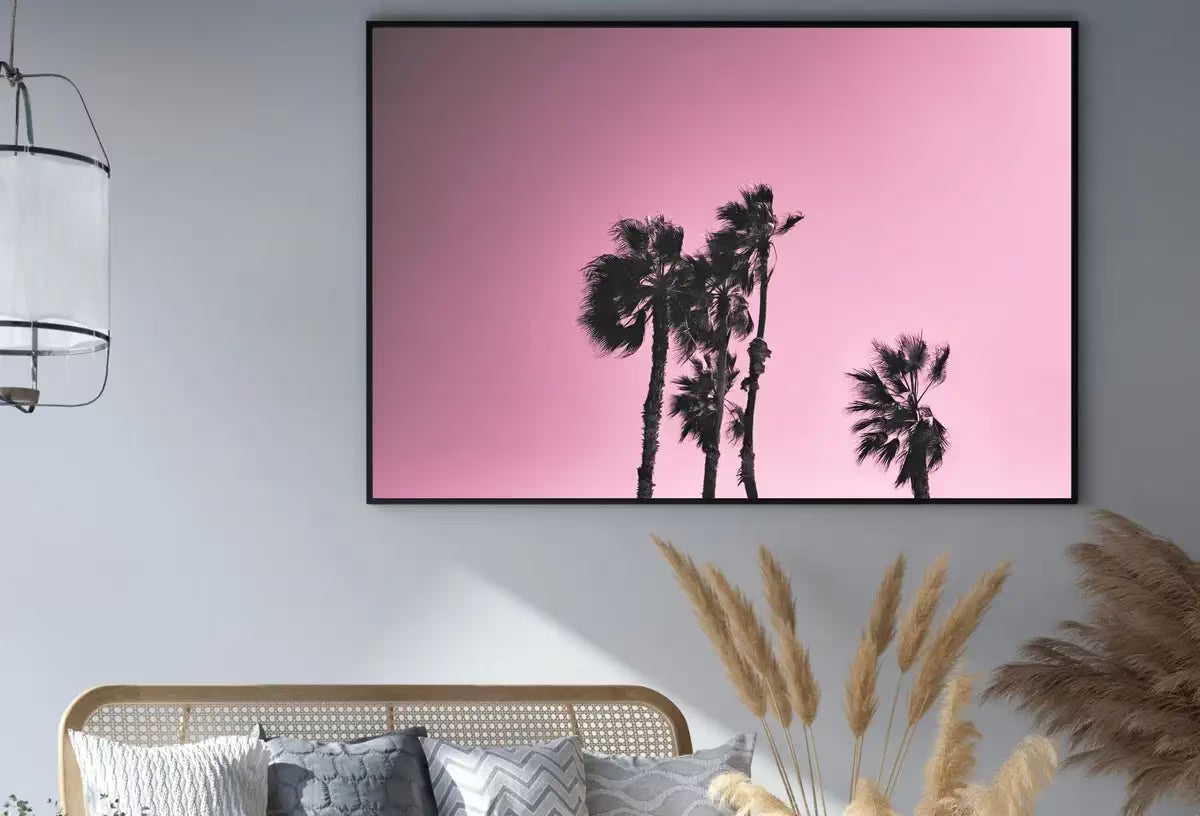 Palm Tree Print With Pink Sky Instant Download Printable Wall Art. Horizontal Palm Tree Art Photography Print, Downloadable Minimalist Decor – Printable Wall Art