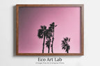 Framed view of Palm Tree Print With Pink Sky Instant Download Printable Wall Art. Horizontal Palm Tree Art Photography Print, Downloadable Minimalist Decor – printable wall art digital download.