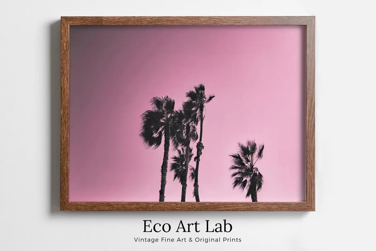 Palm Tree Print With Pink Sky Instant Download Printable Wall Art. Horizontal Palm Tree Art Photography Print, Downloadable Minimalist Decor – Printable Wall Art