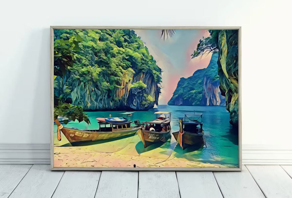 Paradise Island in Thailand Landscape Painting, Printable Wall Art, for Home or Office Decor, Nature Print Digital Art Instant Download – Printable Wall Art