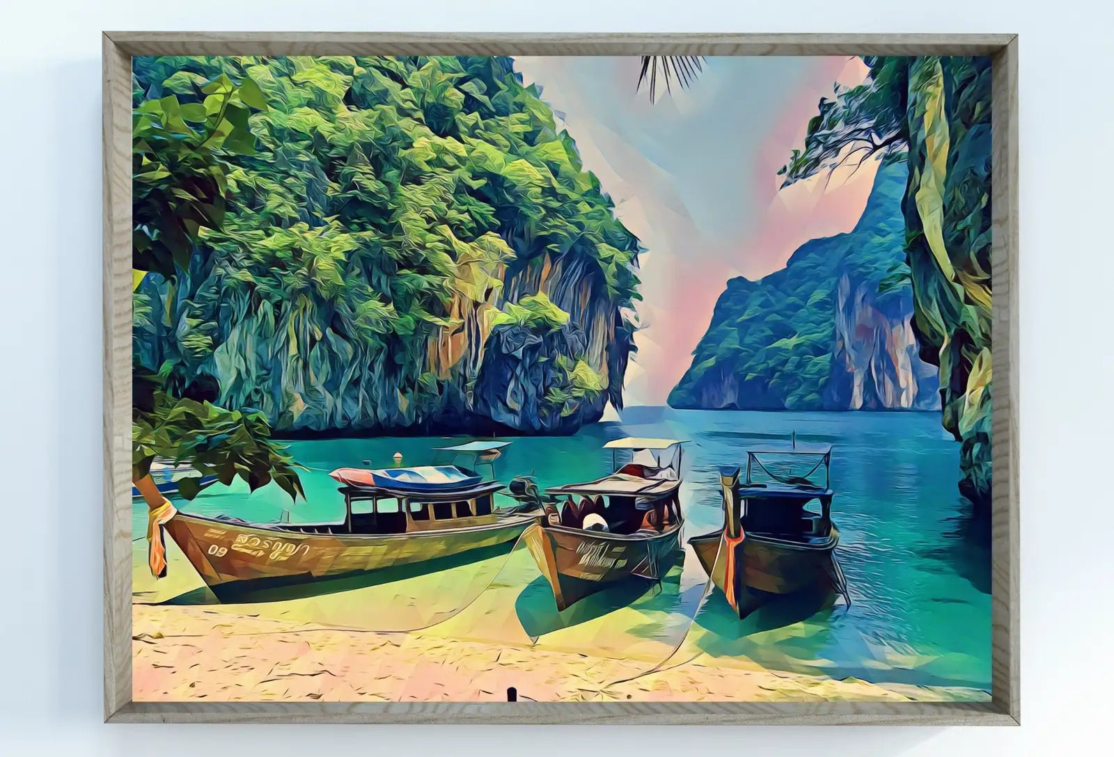 Detail view of artwork from Paradise Island in Thailand Landscape Painting, Printable Wall Art, for Home or Office Decor, Nature Print Digital Art Instant Download. (variation 1)