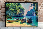 Detail view of artwork from Paradise Island in Thailand Landscape Painting, Printable Wall Art, for Home or Office Decor, Nature Print Digital Art Instant Download. (variation 2)