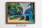 Framed view of Paradise Island in Thailand Landscape Painting, Printable Wall Art, for Home or Office Decor, Nature Print Digital Art Instant Download – printable wall art digital download.